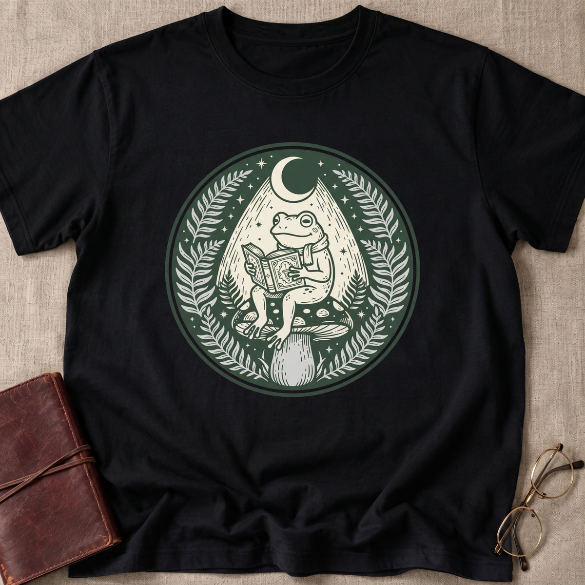Frog Reading Under Moonlight T-Shirt