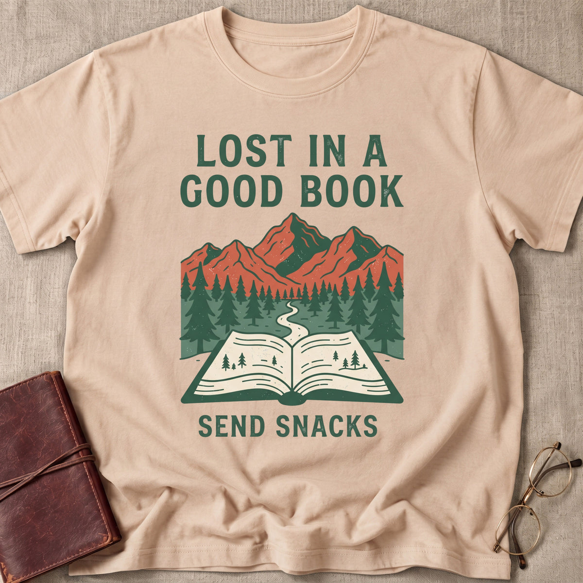 Lost in a Good Book | Send Snacks T-Shirt
