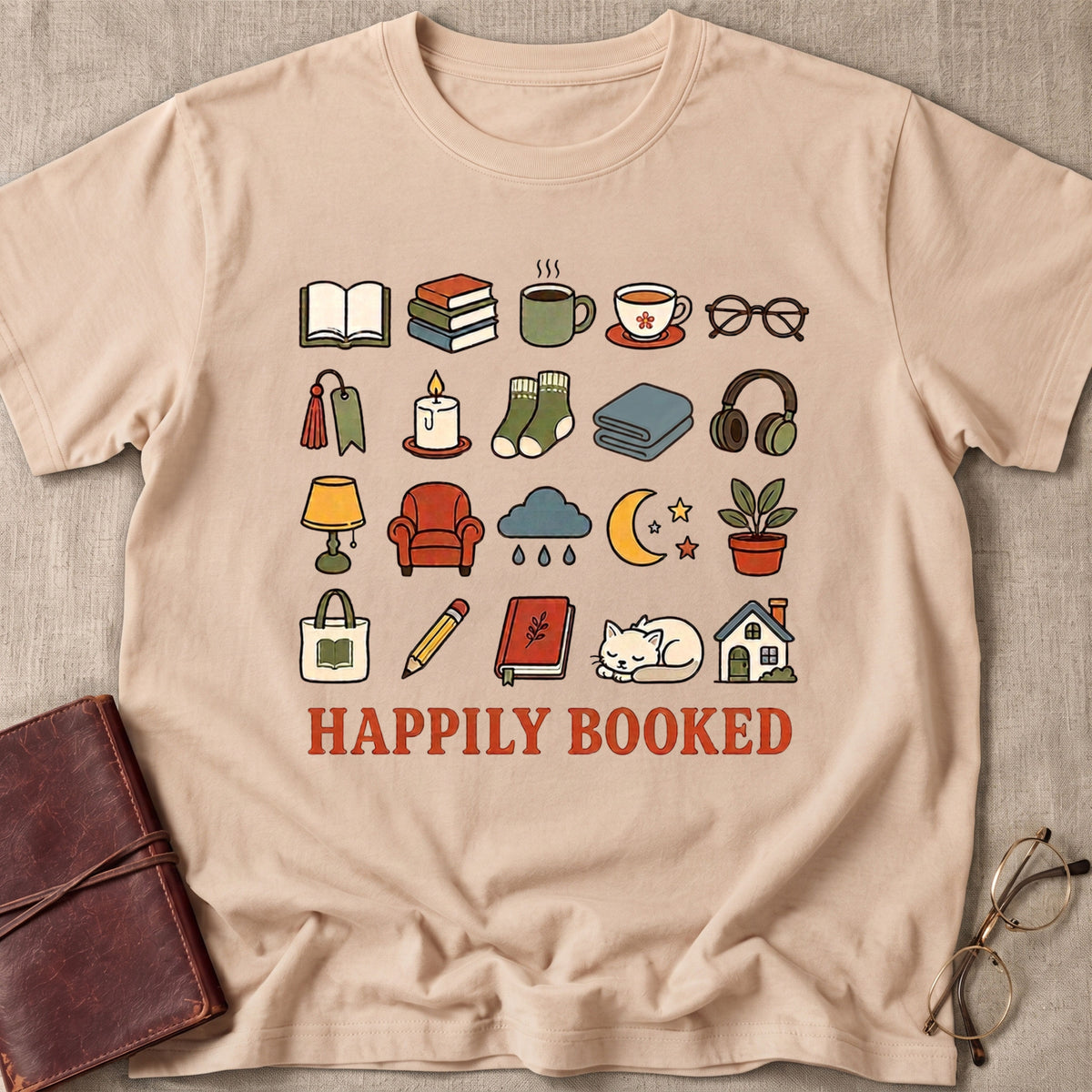 Happily Booked Doodle Icons T-Shirt