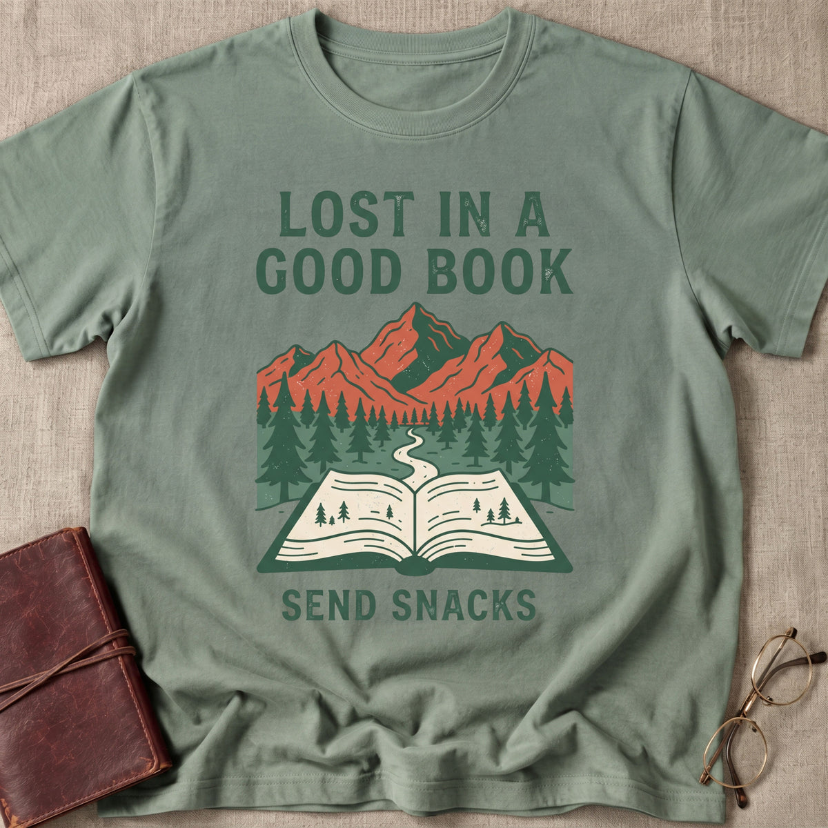 Lost in a Good Book | Send Snacks T-Shirt