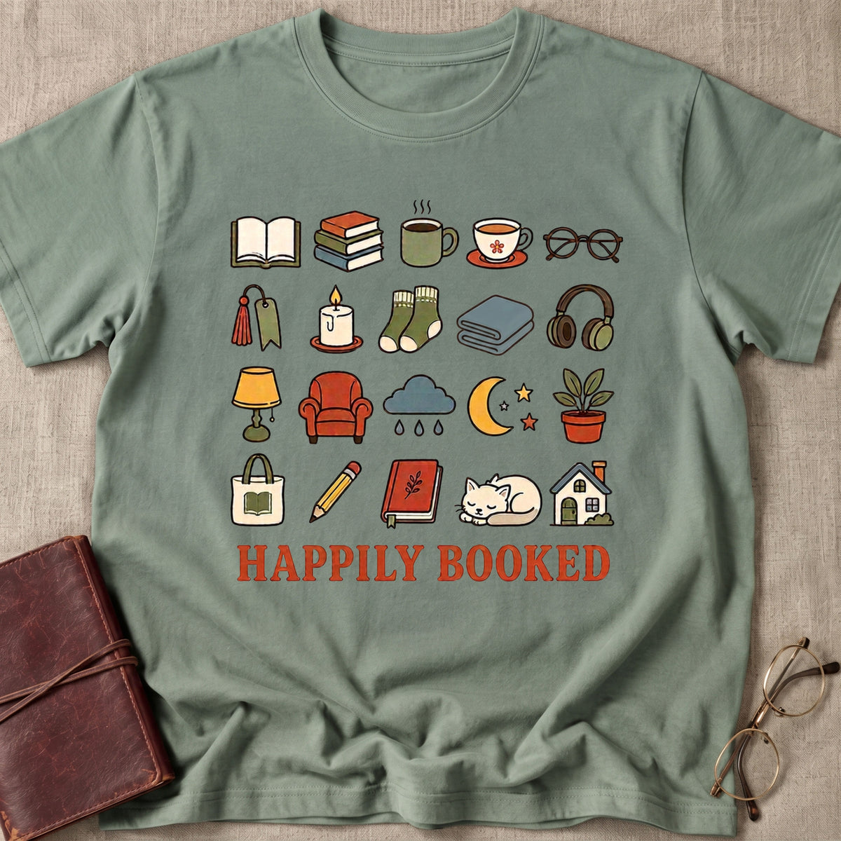 Happily Booked Doodle Icons T-Shirt