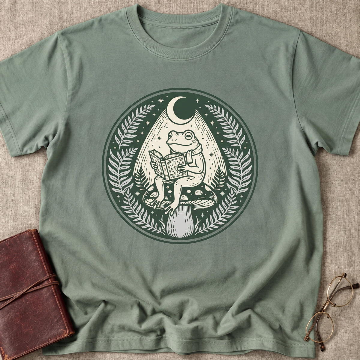 Frog Reading Under Moonlight T-Shirt