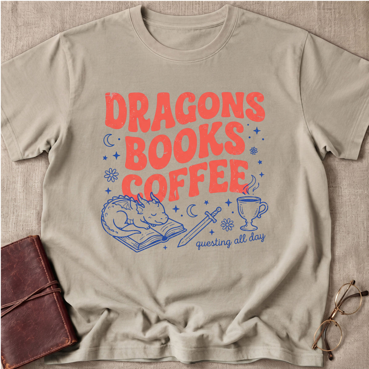 Dragons Books Coffee | Questing All Day T-Shirt
