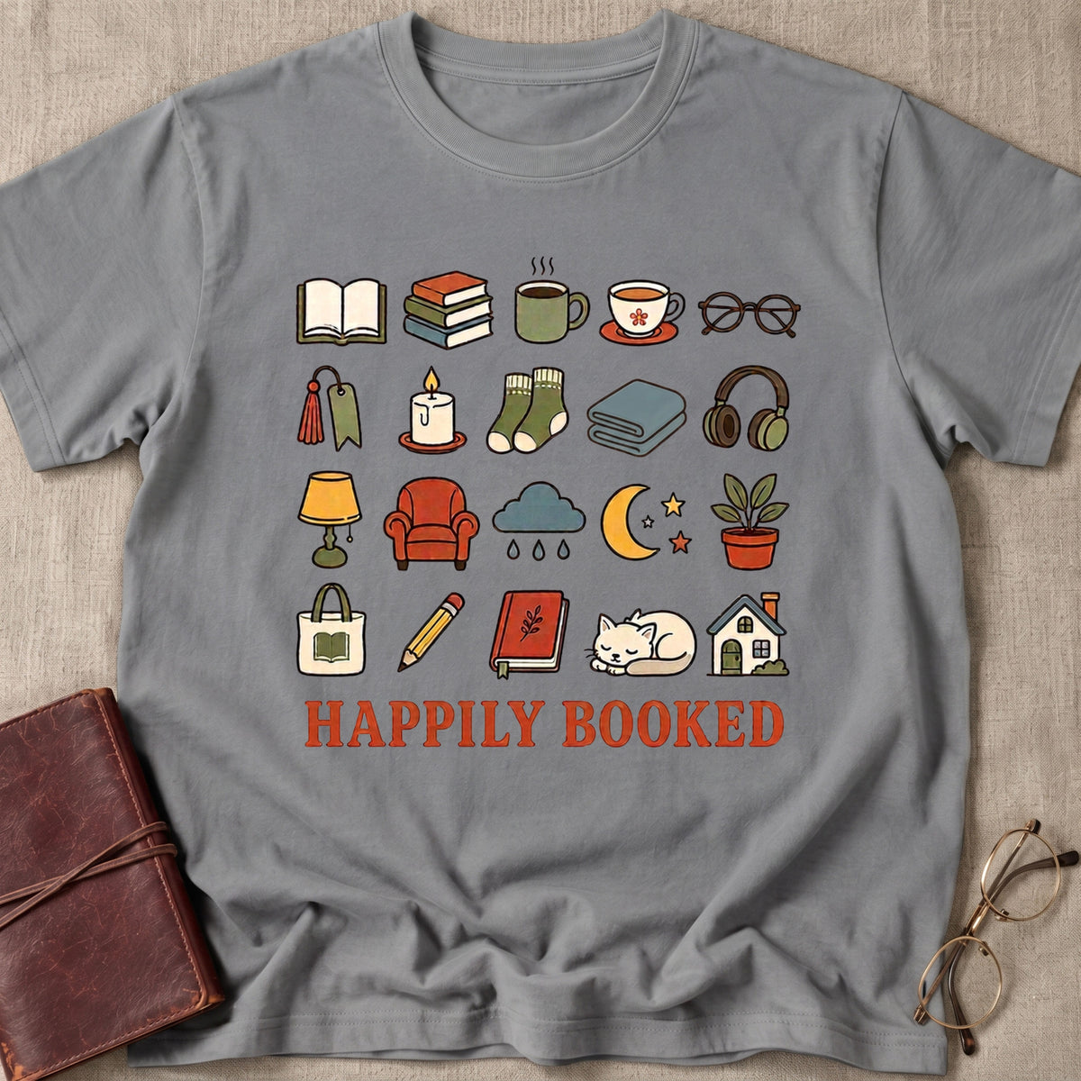 Happily Booked Doodle Icons T-Shirt