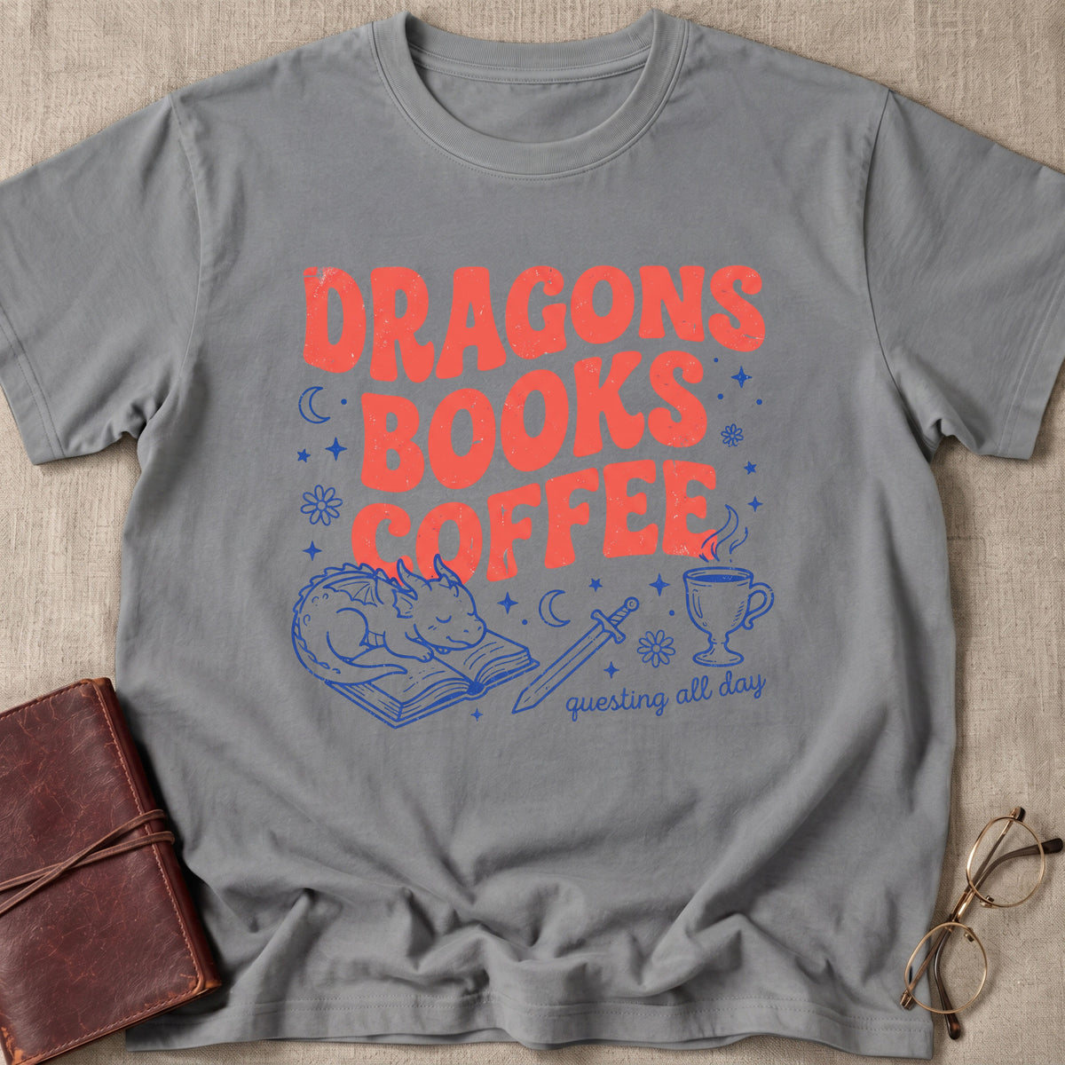 Dragons Books Coffee | Questing All Day T-Shirt