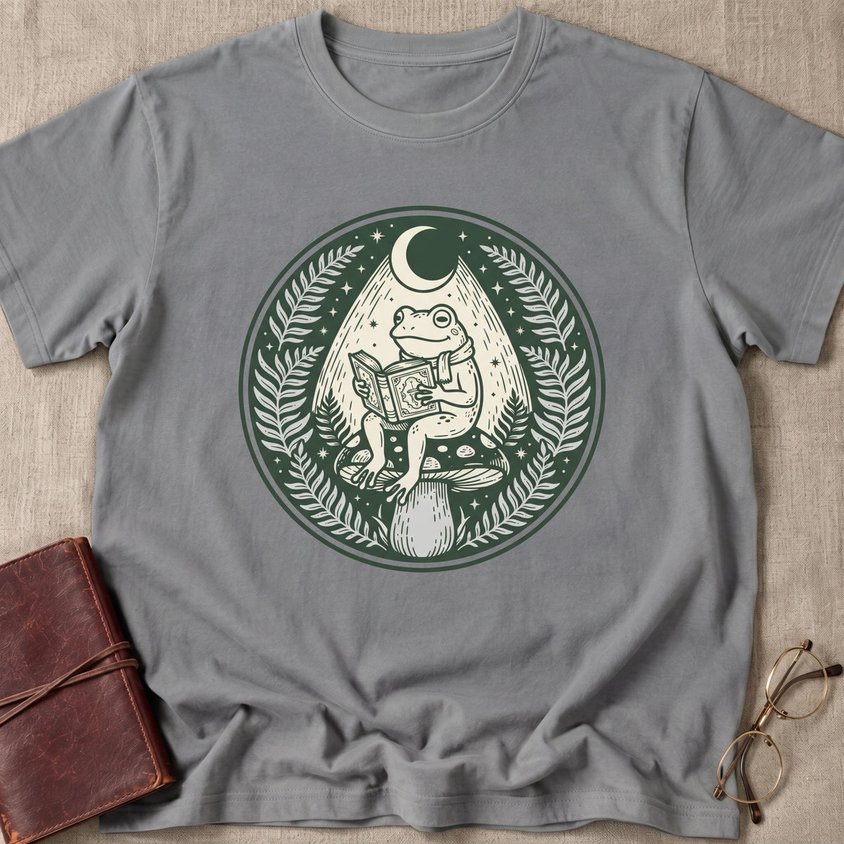 Frog Reading Under Moonlight T-Shirt