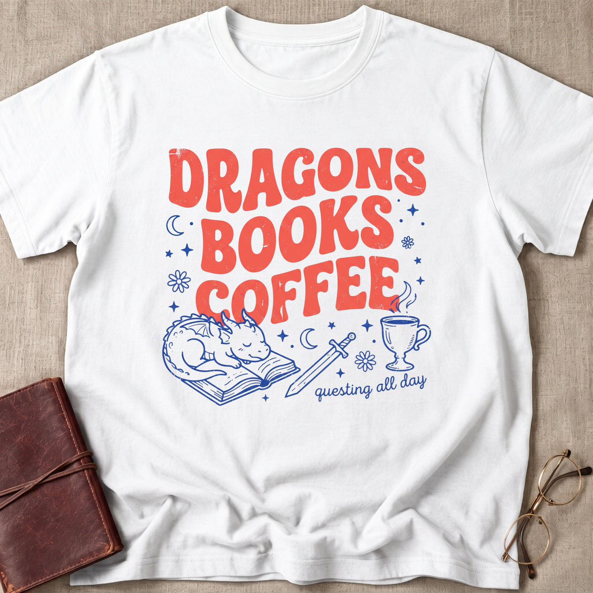 Dragons Books Coffee | Questing All Day T-Shirt