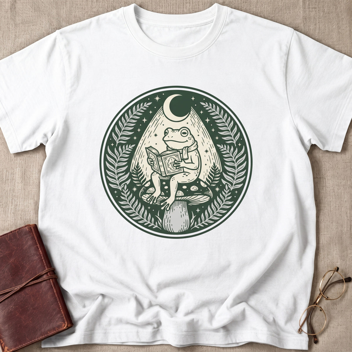 Frog Reading Under Moonlight T-Shirt