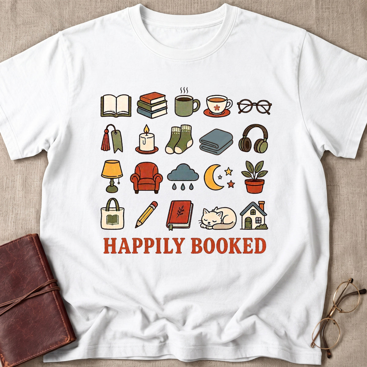 Happily Booked Doodle Icons T-Shirt